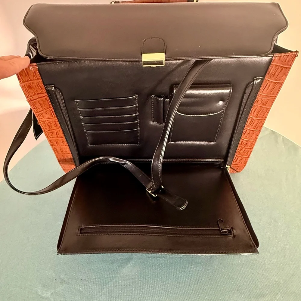 VTG ~ Bellerose Black and Brown Croc-Embossed Leather Briefcase ~